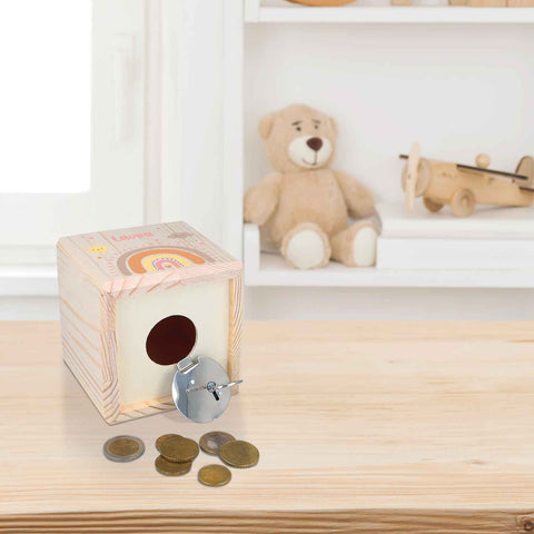 Spardose aus Holz - Regenbogen Pastell