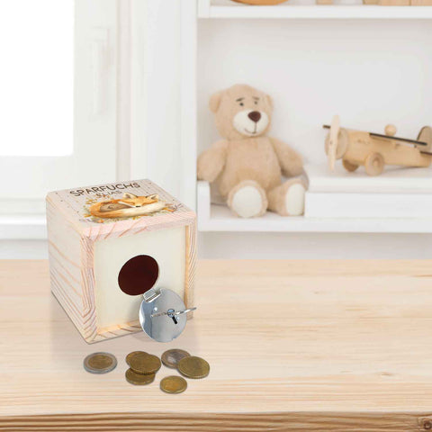 Spardose aus Holz - Sparfuchs