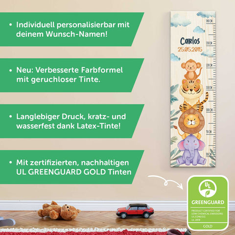 Messlatte mit Namen für Kinder im Dschungeltiere Design