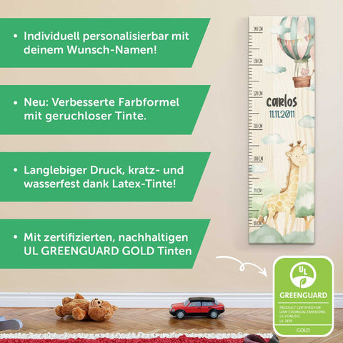 Messlatte mit Namen für Kinder im Giraffe Design