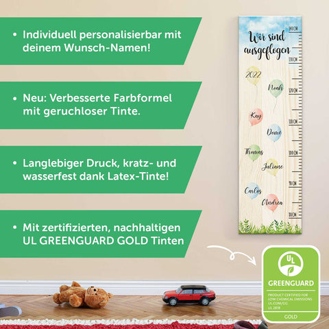 Messlatte als Abschiedsgeschenk - Ballons - mit Namen der Kinder aus Holz