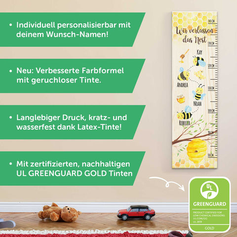 Messlatte als Abschiedsgeschenk - Bienen - mit Namen der Kinder aus Holz