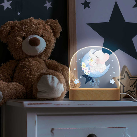 Kinder LED Nachtlicht mit Sockel aus Holz - "Mond Tiere"