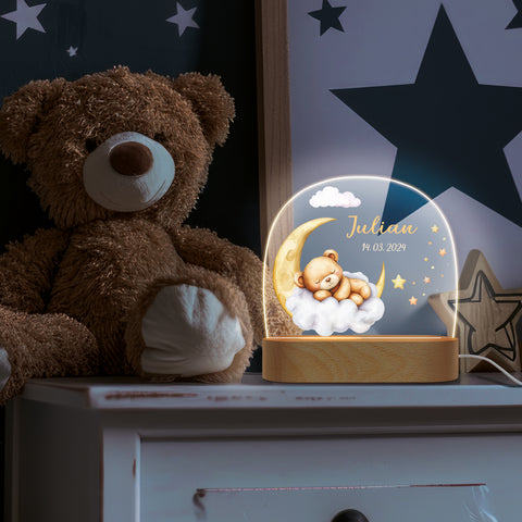 Kinder LED Nachtlicht mit Sockel aus Holz - "Schlafende Tiere"