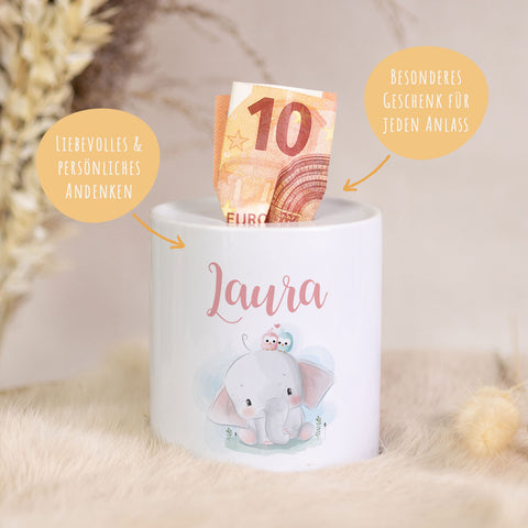 Spardose aus Keramik - Baby Elefant