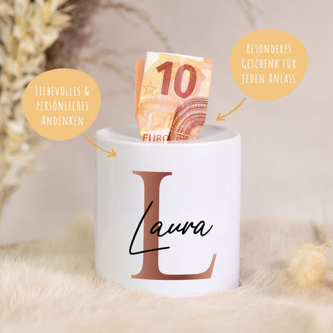 Spardose aus Keramik - Kupfer Initialen