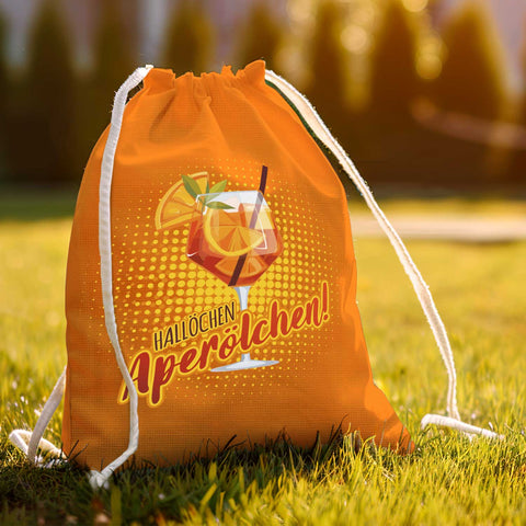 Farbiger Turnbeutel mit DTF-Druck - Hallöchen Aperölchen