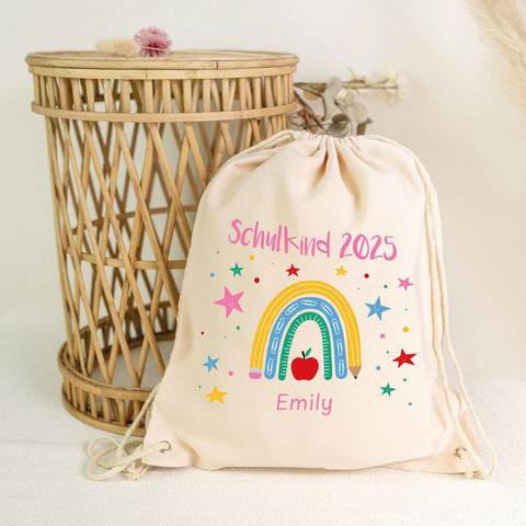 Turnbeutel für Kinder - Regenbogen Schulkind - zur Einschulung