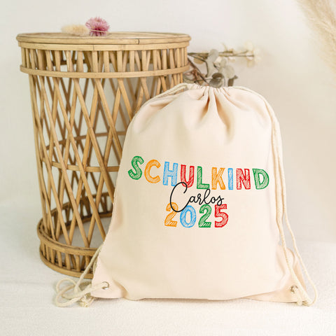 Turnbeutel für Kinder - Schulkind Kreide - zur Einschulung