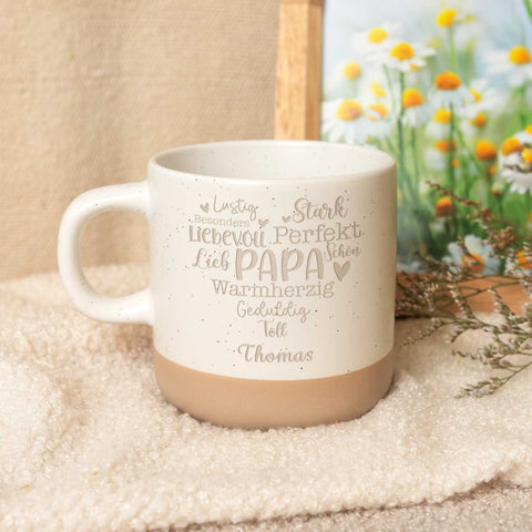 Gravierte Steingut Tasse - Papa Collage