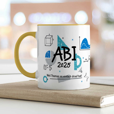 Bedruckte Tasse mit Spruch - Abi - Personalisiert mit Namen
