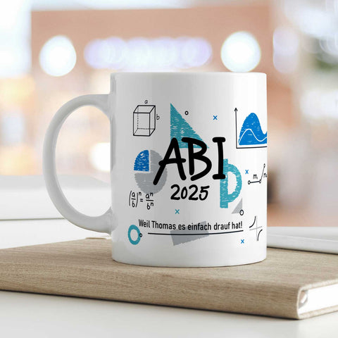 Bedruckte Tasse mit Spruch - Abi - Personalisiert mit Namen