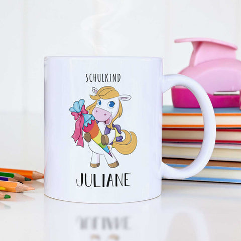 Bedruckte Tasse mit Motiv - Einschulung Pferd