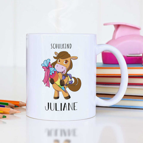 Bedruckte Tasse mit Motiv - Einschulung Pferd