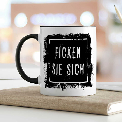 Bedruckte Tasse mit Spruch - "Ficken Sie sich"