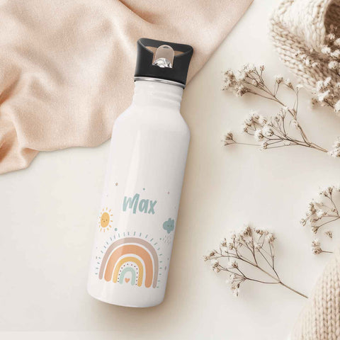Bedruckte Trinkflasche aus Edelstahl - Regenbogen Pastell