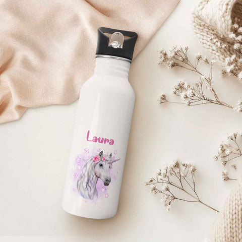 Bedruckte Trinkflasche aus Edelstahl - Einhorn
