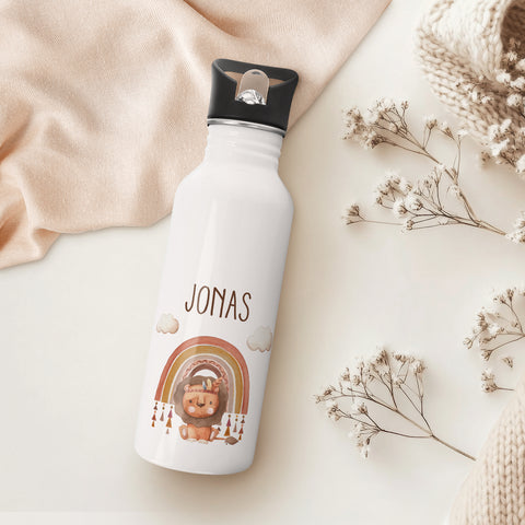 Bedruckte Trinkflasche aus Edelstahl - Regenbogen Indianer