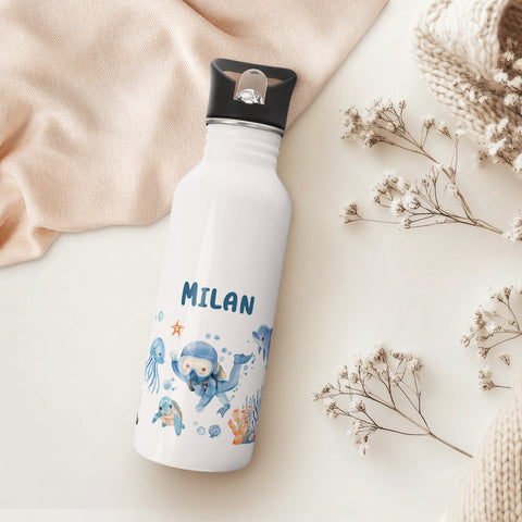 Bedruckte Trinkflasche aus Edelstahl - Taucher