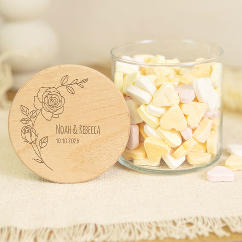 Graviertes Vorratsglas mit Holzdeckel - Rose