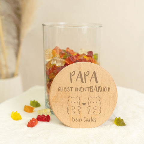Graviertes Vorratsglas mit Holzdeckel - UnentBÄRlich