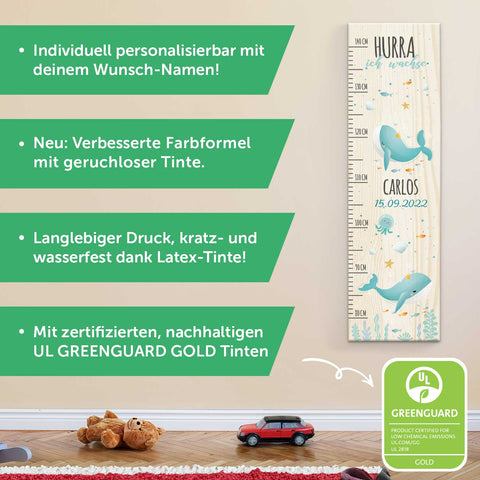 Messlatte mit Namen für Kinder im Wal Design