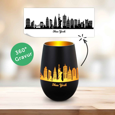 Deko Windlicht aus Glas mit Gravur - Skyline New York
