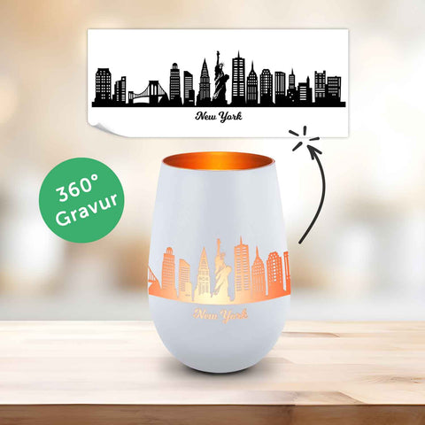 Deko Windlicht aus Glas mit Gravur - Skyline New York