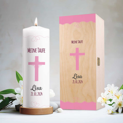 Große Kerze "Kreuz" - Taufkerze mit Namen, Datum & Taufspruch