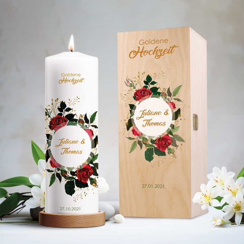 Große Kerze "Goldene Hochzeit" - Hochzeitskerze mit Namen, Datum & Wunschtext