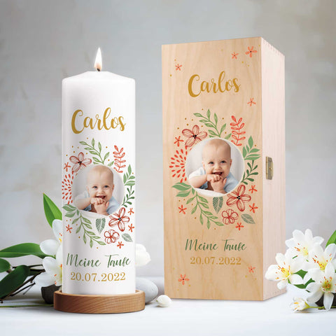 Große Kerze "Babyfoto" - Taufkerze mit Namen, Foto & Datum