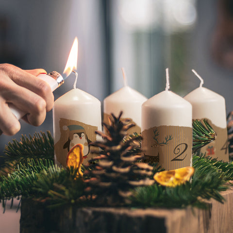 Kleine Kerzen Advent - Tiere Vintage - Adventskerzen im 4er Set