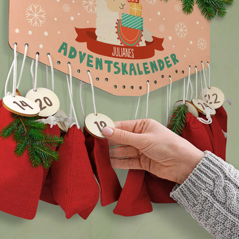 Personalisierter Adventskalender aus Holz mit Druckmotiv & Namen - Wintertiere