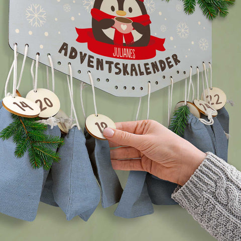 Personalisierter Adventskalender aus Holz mit Druckmotiv & Namen - Wintertiere
