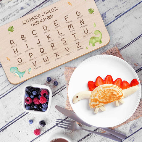 Frühstücksbrettchen mit Druckmotiv & Name - ABC Dinosaurier