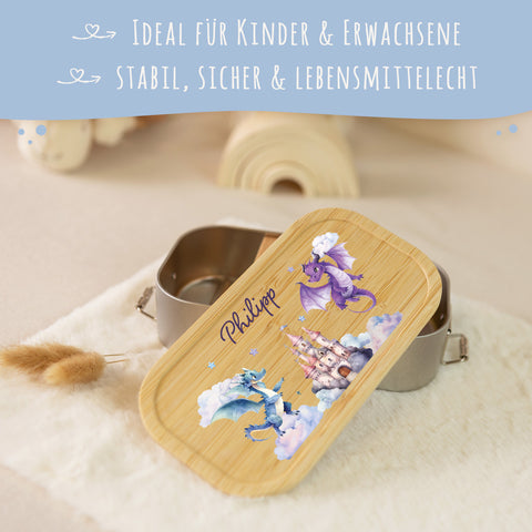 Brotdose mit Deckel für Kinder mit UV-Druck im "Drache" Design