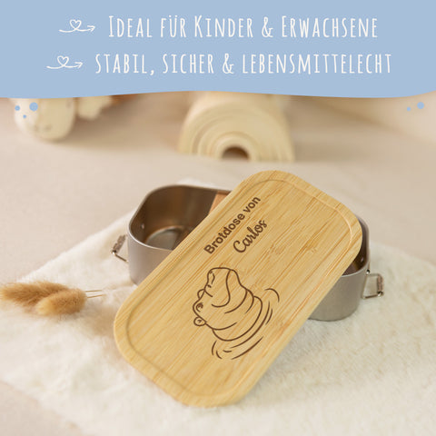 Brotdose mit graviertem Deckel für Kinder im "Nilpferd" Design