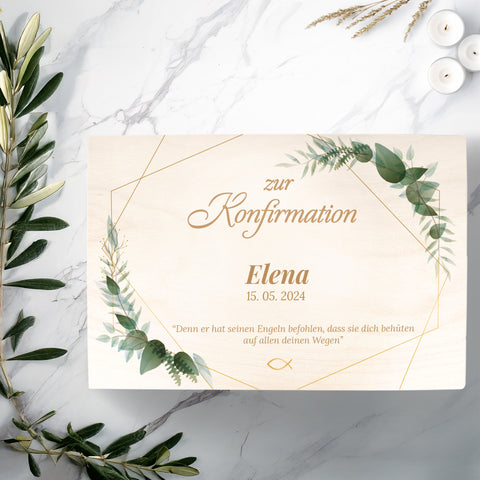 Bedruckte Erinnerungskiste zur Kommunion & Konfirmation - Goldener Rahmen