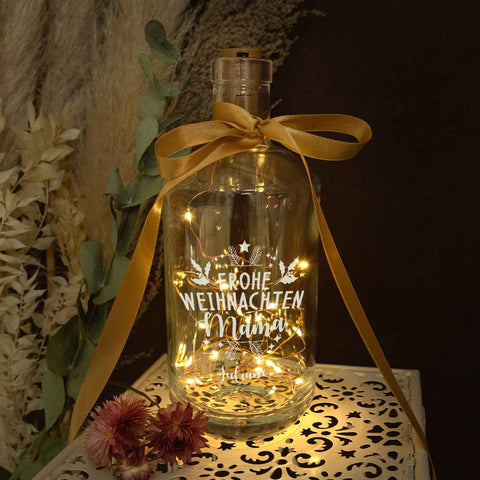 Flaschenlicht mit LED-Lichterkette im Frohe Weihnachten Mama Design - Personalisiert mit Namen