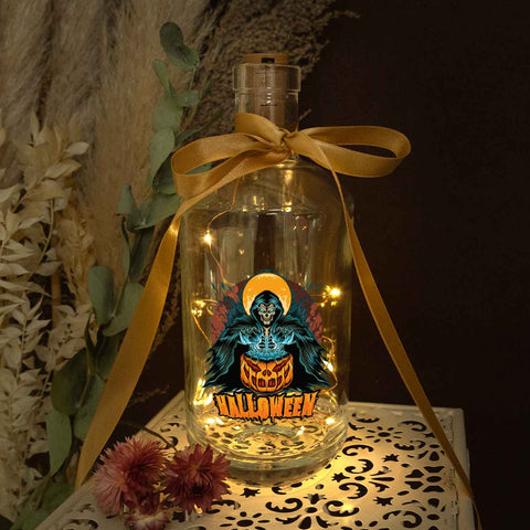 Flaschenlicht mit LED-Lichterkette im Halloween Reaper UV Design
