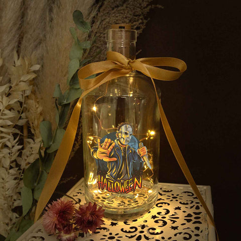 Flaschenlicht mit LED-Lichterkette im Halloween Slasher UV Design