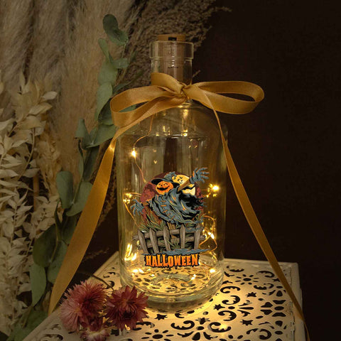 Flaschenlicht mit LED-Lichterkette im Halloween Vogelscheuche V2 UV Design