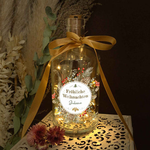 Flaschenlicht mit LED-Lichterkette und UV Druck - Weihnachtskreis Vögel Design - Personalisiert