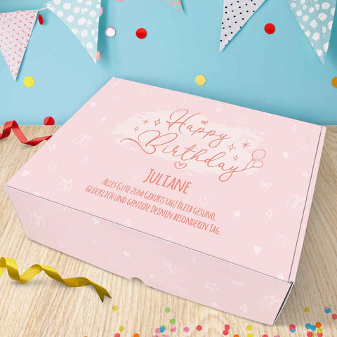 Personalisierte DIY Geschenkbox - Rosa Happy Birthday mit Wunschtext