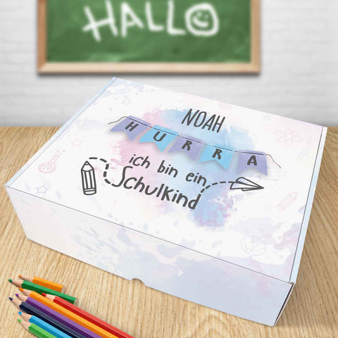 Personalisierte Geschenkbox - Hurra ich bin ein Schulkind - Einschulung