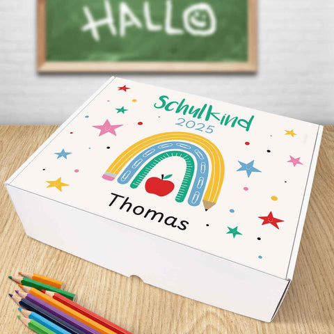 Personalisierte Geschenkbox - Schulkind Regenbogen - Einschulung