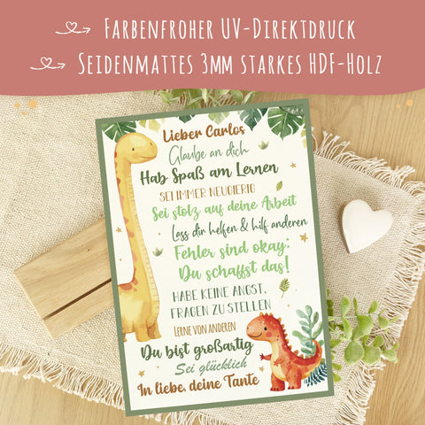 Holzschild zur Einschulung - Dino - Einschulungsmutmacher