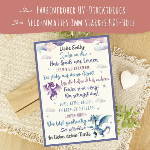 Holzschild zur Einschulung - Drache - Einschulungsmutmacher