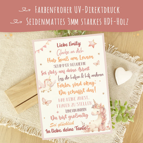 Holzschild zur Einschulung - Einhorn - Einschulungsmutmacher