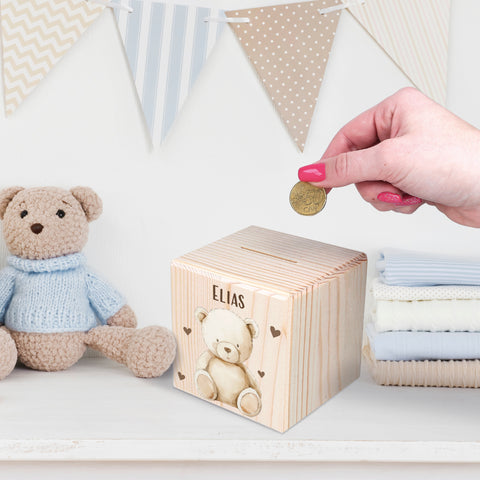Spardose aus Holz - Tiere Kinder